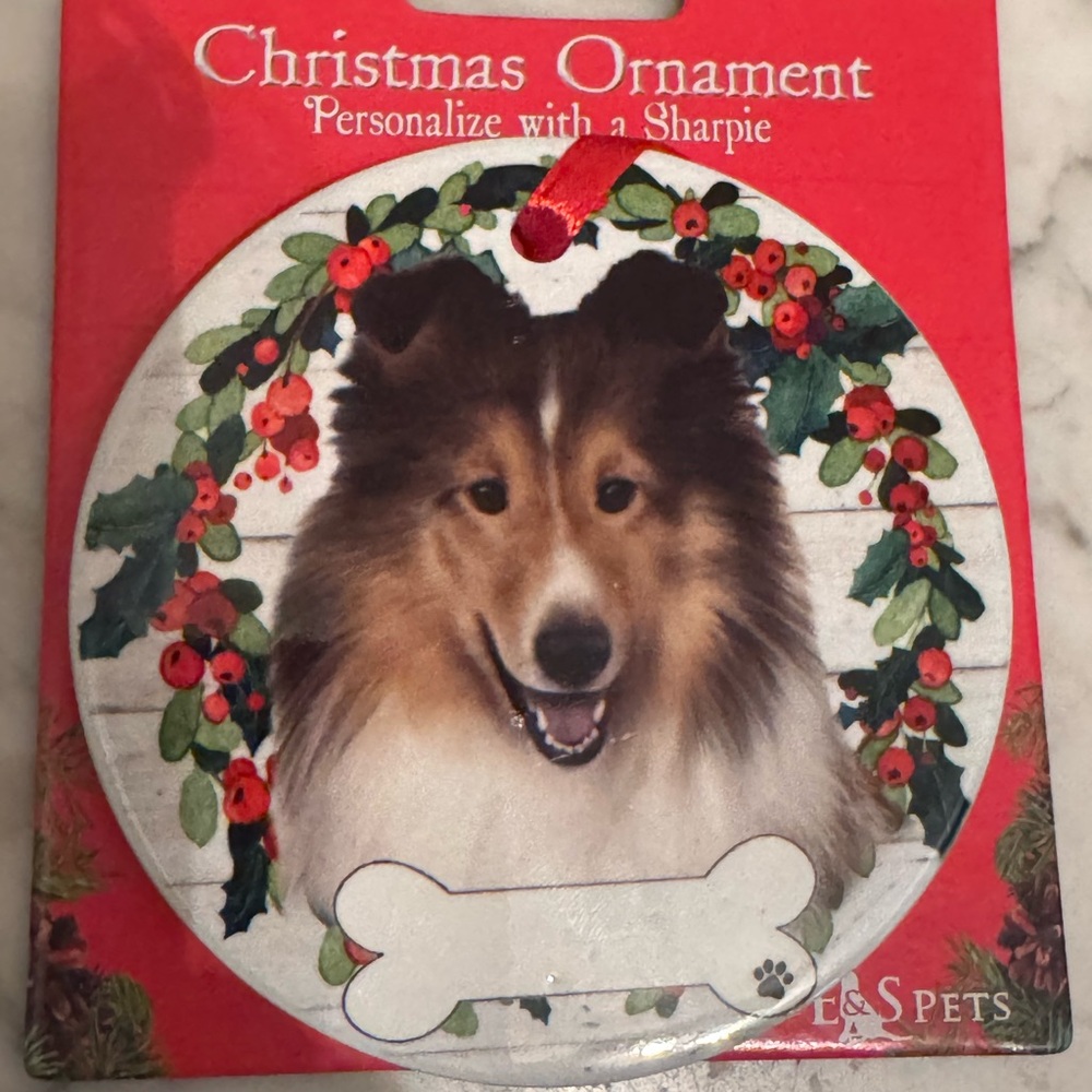 Dog Christmas Ornament with Wreath